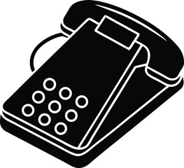 Classic Office Phone: A sleek, isometric monochrome depiction of a timeless telephone, rendered with crisp lines and minimalist detail. This graphic captures the essence of communication.
