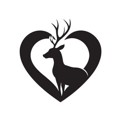 Deer Inside Romantic Heart Shape Silhouette