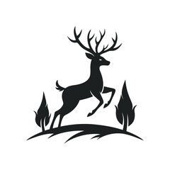 Deer Leaping Through Woodland Trees Silhouette