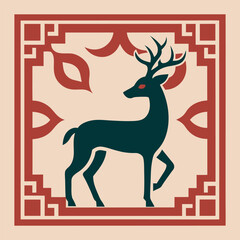 Tribal Frame Encircling Deer Silhouette