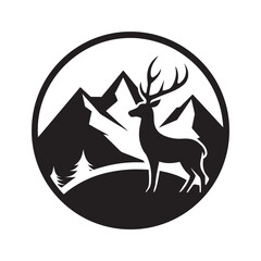 Deer Standing Inside Mountain Emblem Silhouette