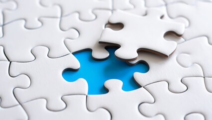 Obraz premium Almost Complete Jigsaw Puzzle with One Missing Piece A Close-Up Image