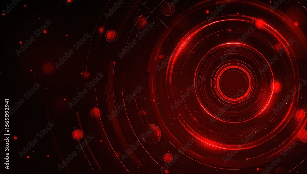Poster glowing red digital technology background vector presentation design with circular shapes and a blac