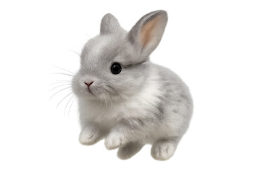 Obraz premium Adorable gray bunny isolated on a transparent background, studio shot cut-out