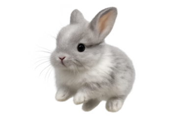 Adorable gray bunny isolated on a transparent background, studio shot cut-out