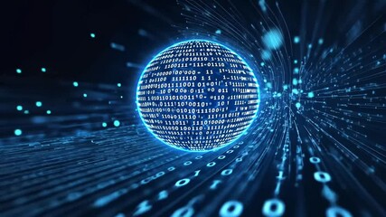 Digital sphere of binary code, data flow - Powered by Adobe