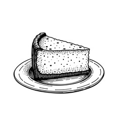 Hand-drawn slice of cake on plate for food packaging design and sweet-themed stationery - concept of treat and aesthetic desserts