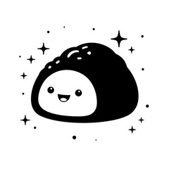 Cute smiling onigiri rice ball with sparkles in kawaii style for children’s content and Asian food branding - concept of cuteness and Japanese culture