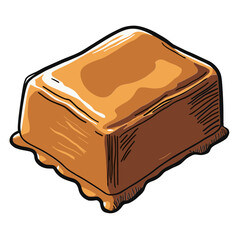 Caramel-covered square candy with soft texture in vector style for gourmet branding and digital design - concept of luxury sweets and stylized visuals