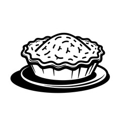 Hand-drawn pie with lattice crust on plate for baking recipe content and vintage kitchen illustrations - concept of tradition and homemade desserts