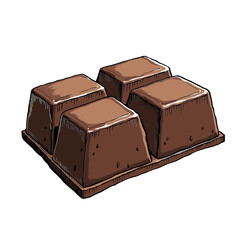 Chunky chocolate pieces in color isometric style for confectionery ads and food banners - concept of luxury chocolate and edible branding