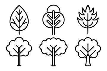 Nature outline icons collection with simple tree leaf graphics