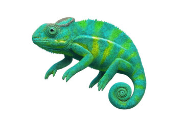 Fototapeta premium Colorful chameleon isolated on a transparent background, exotic and detailed