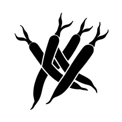 Minimalist black silhouette of green beans on a plain white background