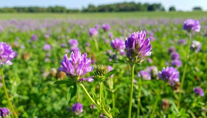 Obraz premium Vibrant Purple Clover Flowers in Lush Green Meadow Landscape