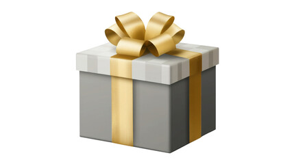 A single beautiful grey gift box with golden ribbon on white background 