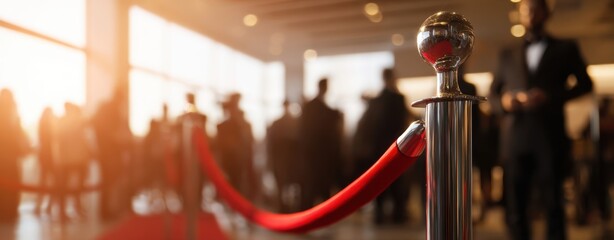 The elegant red carpet at a glamorous event with stylish attendees.