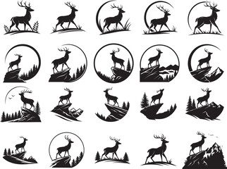 Mountain and Forest Deer Logo Icon Vector Collection