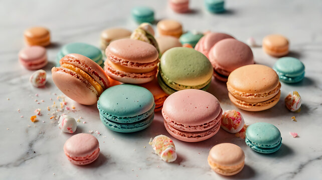 A colorful assortment of delicious French macaroons on a wooden table