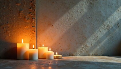 Serene Candlelight Soft Shadows and Textured Walls Create a Peaceful Atmosphere Perfect for Meditation, Yoga, and Mindfulness Practices