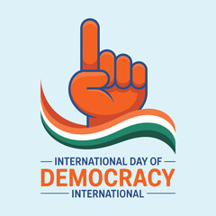International Day of Democracy Graphic Orange Hand with Raised Index Finger Symbolizing Freedom, Unity, and the Colors of the Indian Flag