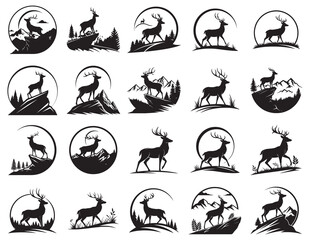 Mountain and Forest Deer Logo Icon Vector Collection
