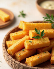 Fried polentas in a plate