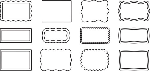 Obraz premium Twelve Black Outline Rectangle Frames with Varied Wavy and Scalloped Edges Set on White Background