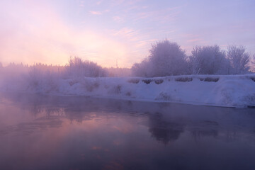 misty morning on the river in winter