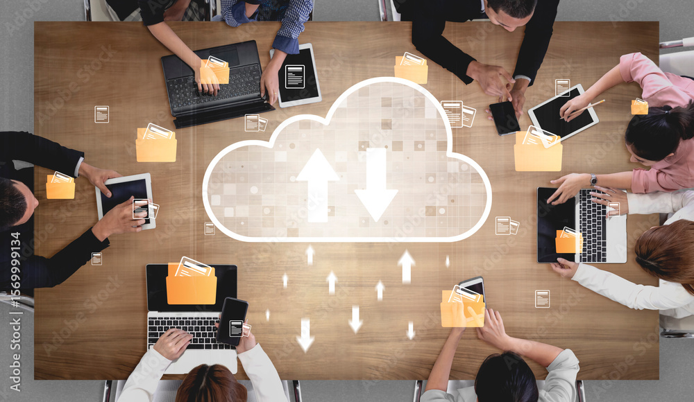 Poster cloud computing enables digital growth with secure data storage, scalable infrastructure, and strate
