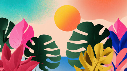 Tropical leaves and beach shapes in abstract vector style