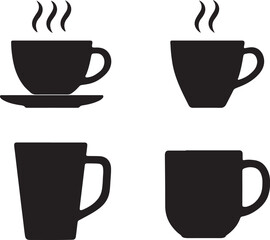 Obraz premium Black Coffee Cup Silhouettes: Vector Icons for Design & Branding