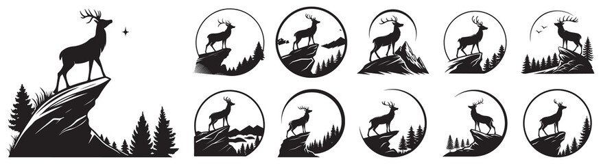 Deer Hunting and Adventure Logo Templates Vector Set Isolated on Transparent background
