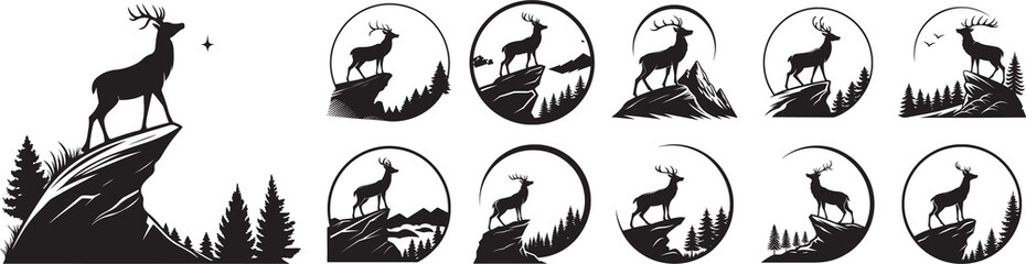Deer Hunting and Adventure Logo Templates Vector Set Isolated on Transparent background