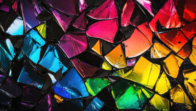 Shattered, colorful, reflective shards