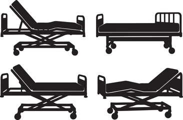 Silhouette Hospital Beds: Medical Equipment in Various Positions