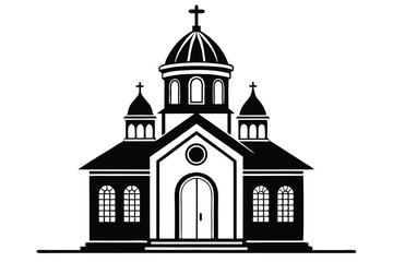 Black and White Silhouette of a Church Building with a Dome and Cross