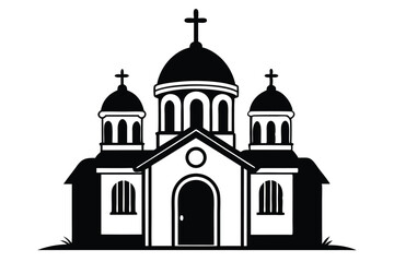 Black and White Vector Illustration of a Small Orthodox Church Building