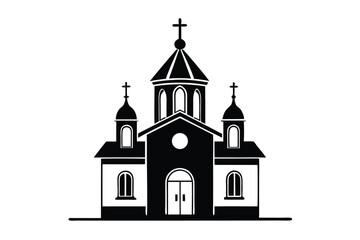 Black Silhouette Illustration of a Catholic Church with Crosses and Arched Windows