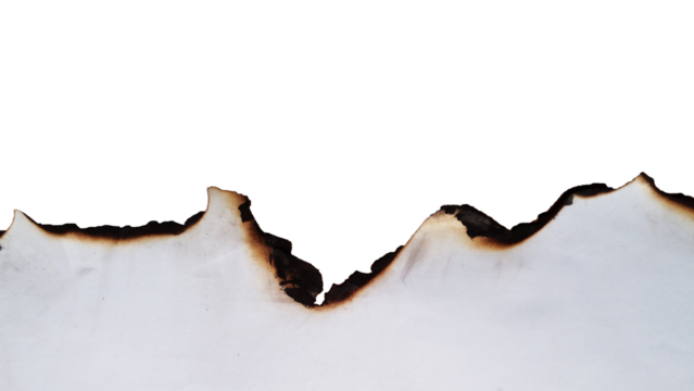 Real Burned Paper Edge, Grunge Texture, bottom side, Isolated on Transparent Background, ideal for design elements