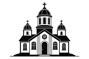 Elegant Black and White Vector Illustration of a Church with Three Domes