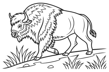 coloring page line art the bison black vector