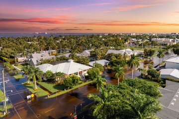 Tropical rainstorm flooded residential homes in suburban community in Punta Gorda, Florida....