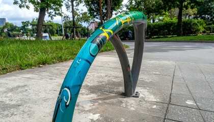 Artistic Urban Bicycle Rack with Colorful Design in City Park