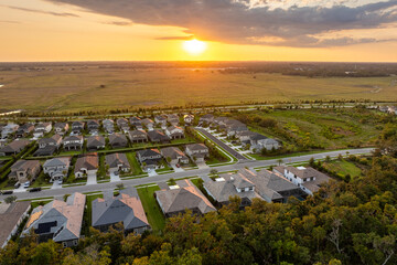 Wealthy neighborhood with expensive houses in southern Florida. Development of US premium housing...