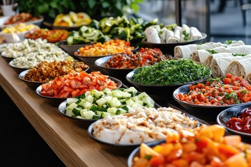 A variety of wraps displayed on a table, showcasing different fillings and colors