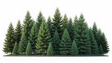 Obraz premium A dense cluster of lush green pine trees on a white background