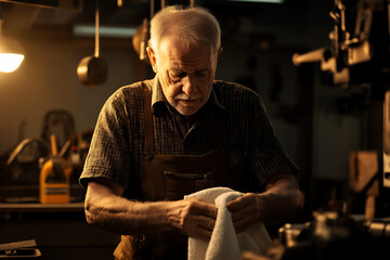 senior man working in a workshop