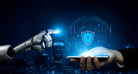 AI artificial intelligence strengthens cybersecurity with intelligent threat detection, virtual...