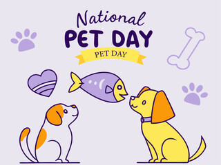 Celebrating National Pet Day on April 11th with Cute Cartoon Animals and Pet Related Icons cartoon